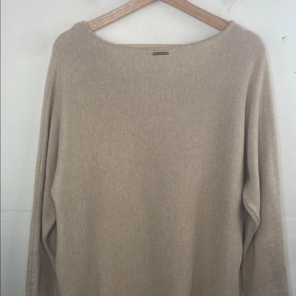 Michael Kors Beige Tight knit Boatneck 3/4 sleeve Sweater size Large